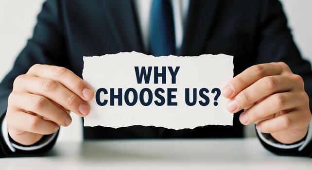 why-choose-us-business-man-holding-sign-for-advertisement-and-marketing-photo